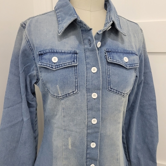 MISSLOOK Women's Long Sleeve Pocket Buttoned Distressed Denim Shirt Dress Size M - Picture 10 of 11